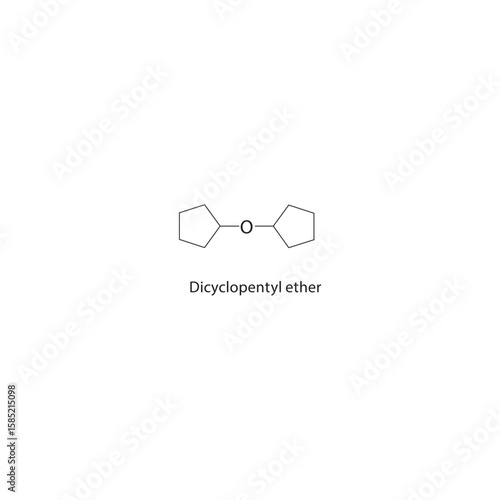 Dicyclopentyl ether skeletal structure. cyclic ether compound schematic illustration. Simple diagram, chemical formula.