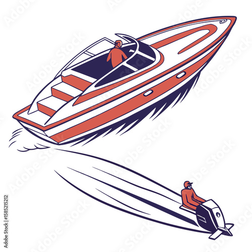 Sleek speed boat and jet ski watercraft racing