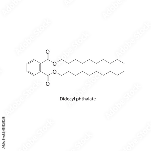 Didecyl phthalate skeletal structure. phthalate ester compound schematic illustration. Simple diagram, chemical formula.