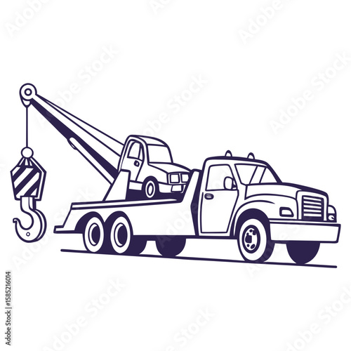 Tow truck hauling car with hook vehicle