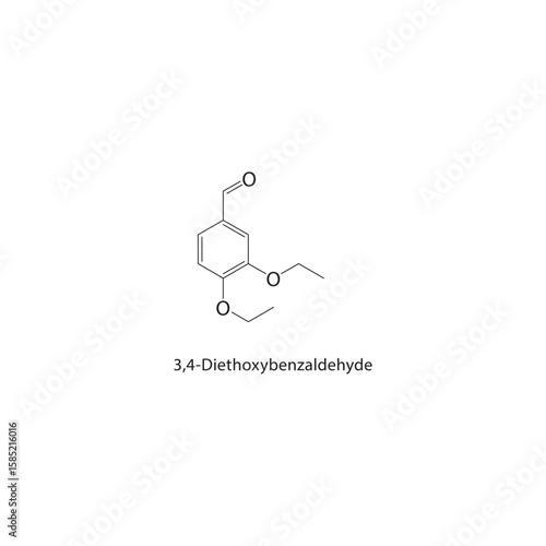 3,4-Diethoxybenzaldehyde skeletal structure. aromatic aldehyde compound schematic illustration. Simple diagram, chemical formula.