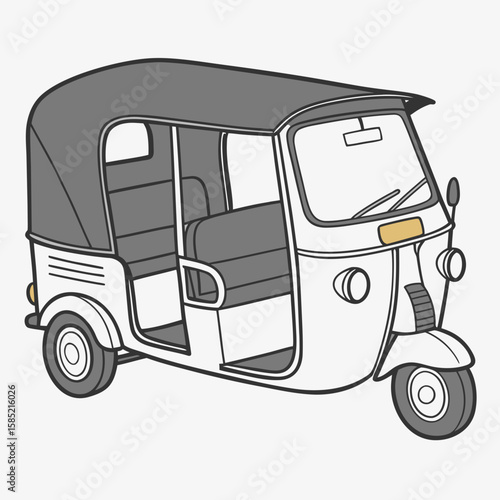 Three wheeled auto rickshaw with grey canopy transportation