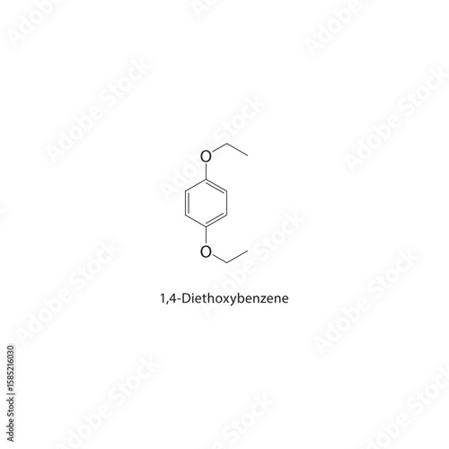 1,4-Diethoxybenzene skeletal structure. aromatic ether compound schematic illustration. Simple diagram, chemical formula.