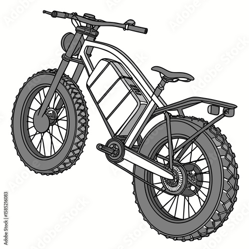 Rugged electric bicycle with thick tires and battery pack electric bike e-bike