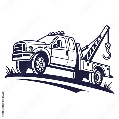 Tow truck with hook and grass vehicle transportation
