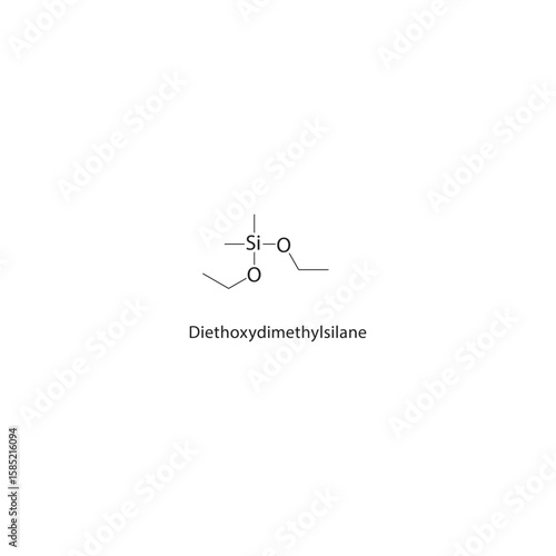 Diethoxydimethylsilane skeletal structure. alkoxysilane compound schematic illustration. Simple diagram, chemical formula.