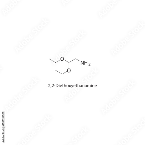 2,2-Diethoxyethanamine skeletal structure. ether amine compound schematic illustration. Simple diagram, chemical formula.
