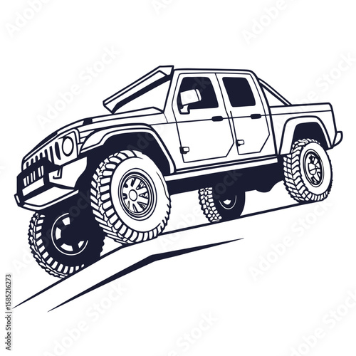 Rugged off road truck climbing hill vehicle