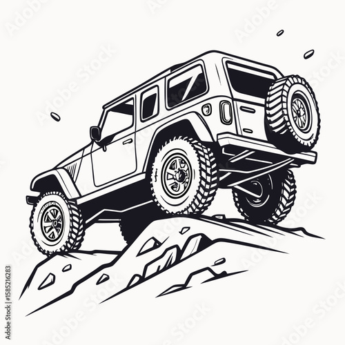 Rugged off road vehicle climbing rocky terrain all terrain adventure