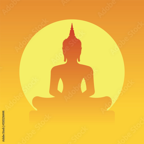 Line art Illustration vector of Buddhism with Gautama Buddha the founder of Buddhism with light radius action as meditating drawing in colorful