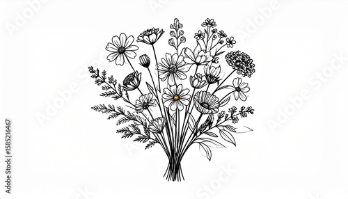 Rose bouquet drawing vector illustration coloring page
