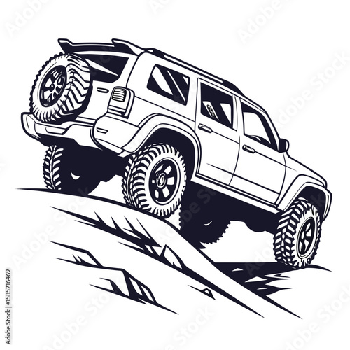 Rugged off road vehicle climbing steep terrain four wheel drive steep hill