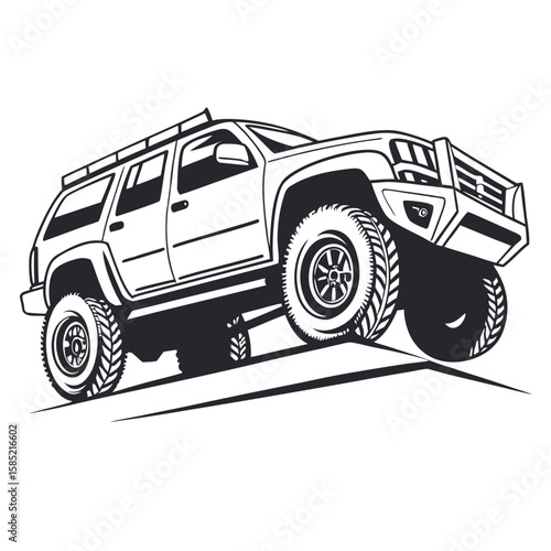 Rugged S U V climbing dirt ramp off-road vehicle
