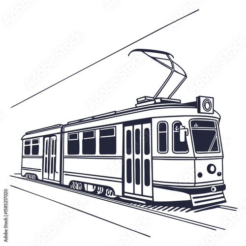 Vintage tram on tracks public transport retro
