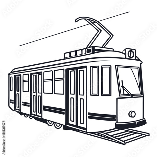 Vintage tram with pantograph and windows public transport