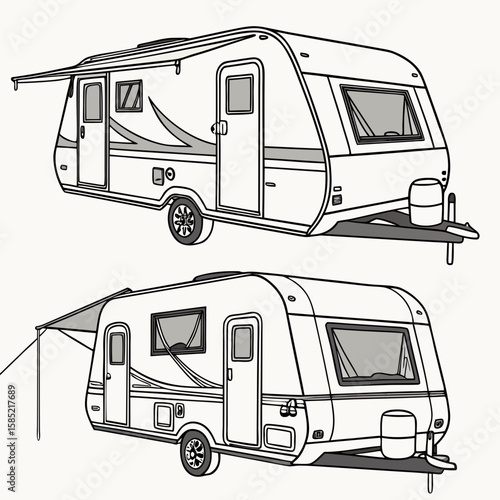 White caravan with awnings and windows trailer camping