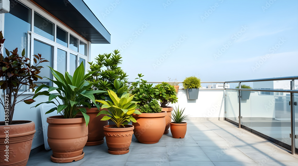 Fototapeta premium Lush greenery adorning modern rooftop terrace