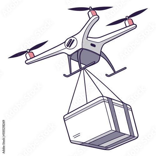 White drone delivering package delivery aerial
