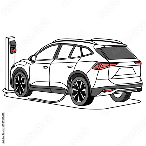 White hybrid suv charging at station vector