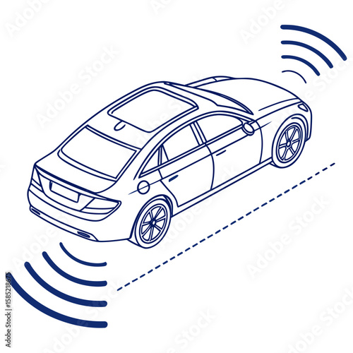 Sleek sedan with sensor waves autonomous car futuristic