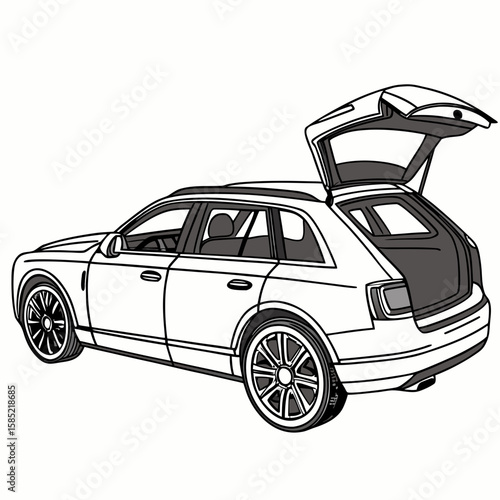 White luxury S U V with open trunk and sunroof luxury suv