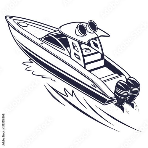 Sleek speed boat with twin engines cutting through water watercraft marine
