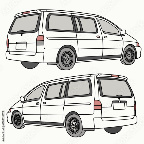White minivan with tinted windows and grey wheels vector