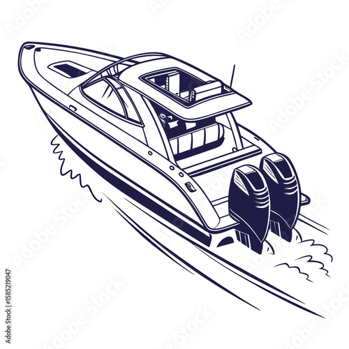 Sleek twin engine speed boat cutting through water twin engines watercraft