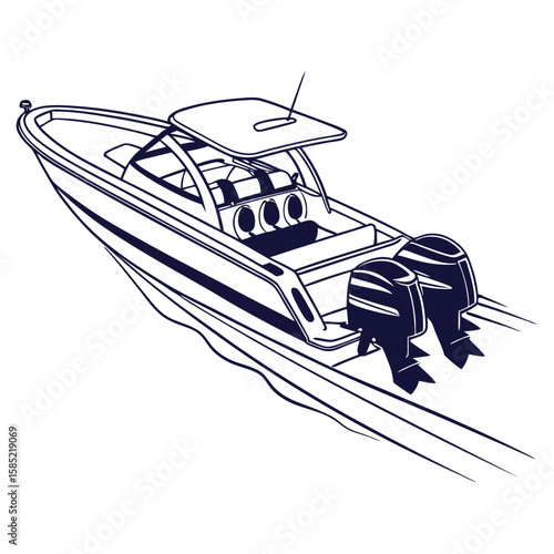 Sleek twin engine speed boat cutting through water twin engines watercraft