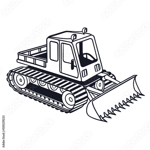 Snow groomer vehicle with bulldozer blade tracked vehicle grooming equipment