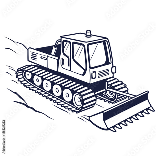Snow groomer vehicle with plow and tracks machine ski slope