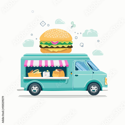 Colorful Food Truck with Burger vector