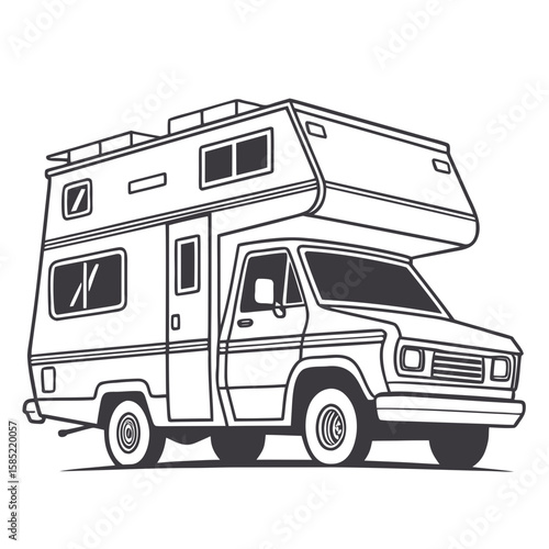 Vintage camper van recreational vehicle with windows and wheels motorhome travel