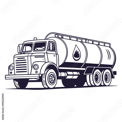 Vintage tanker truck with flame symbol fuel truck liquid transport