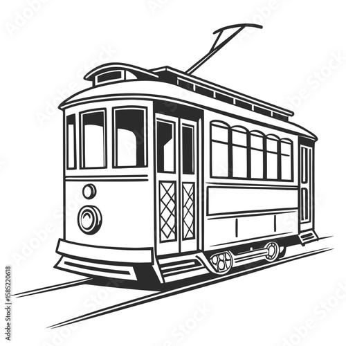 Vintage trolley on tracks tram streetcar