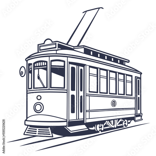 Vintage trolley car on white background tram public transport