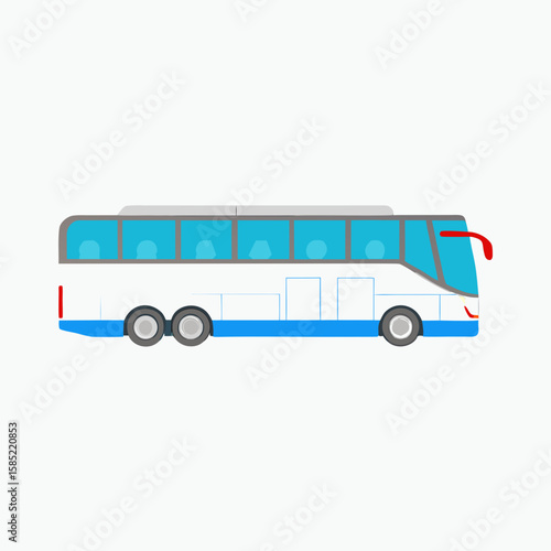 White and blue coach bus with large windows transportation travel