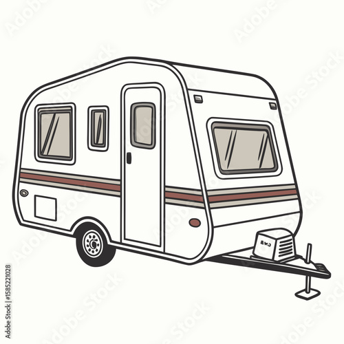 White caravan with brown stripe detail and tinted windows trailer camping