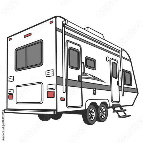 White camper trailer with gray windows and red accents travel trailer recreational vehicle