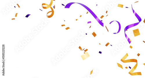 3d confetti purple and orange flying for celebration banner background