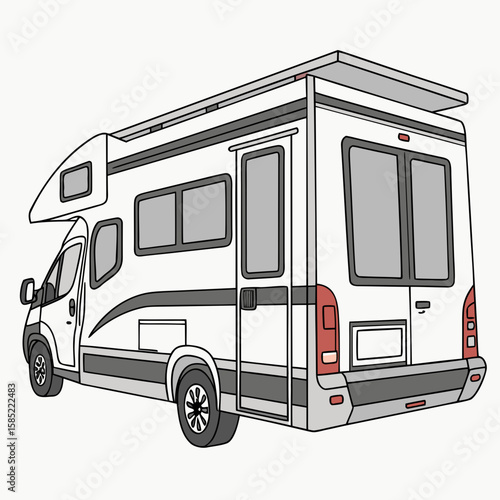 White motorhome with grey accents and roof extension campervan vehicle