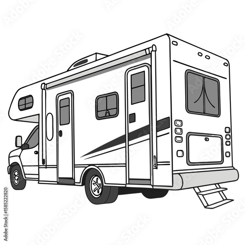 White recreational vehicle with slide out camper motorhome