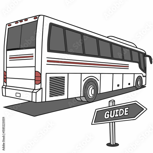 White tour bus with red stripe and guide sign white bus transportation