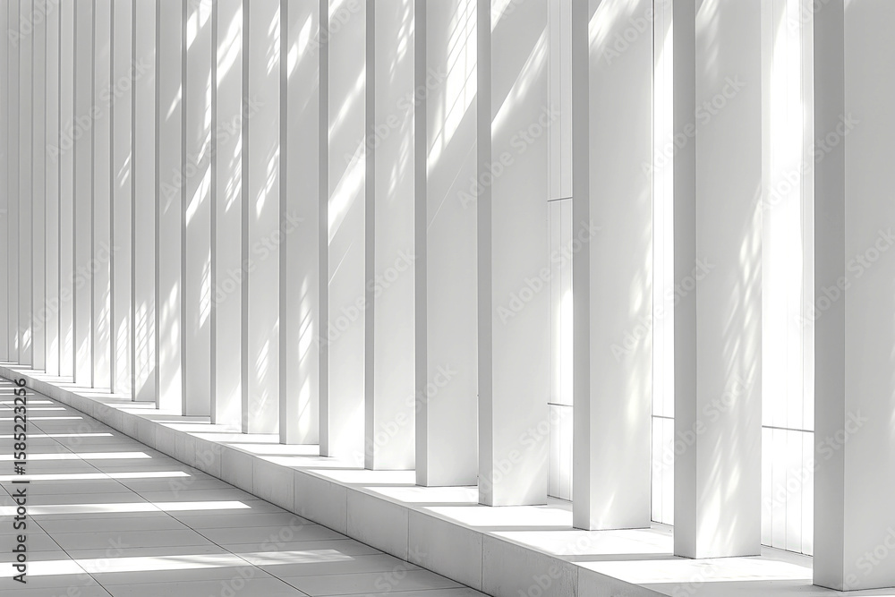 Obraz premium Bright interior with sheer white curtains, soft light streaming in, creating a serene, minimalist space perfect for relaxation.