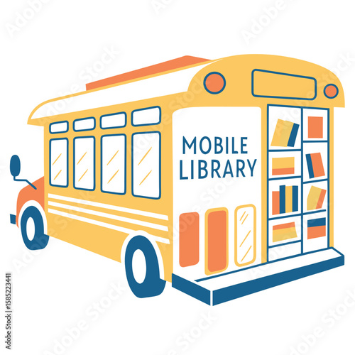 Yellow orange blue bus library books mobile education