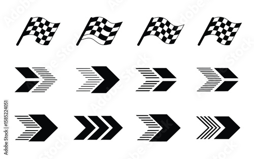 Racing Car Stripes Set with Angled Checkered Patterns, Speed Lines, and Motorsport Decals Suitable for Auto Tuning Graphics, Sporty Vehicle Wraps, Custom Design, and Digital Art