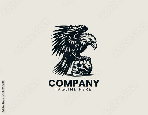 Powerful Eagle Perched Skull Dominance Freedom Strength Vector Logo Design