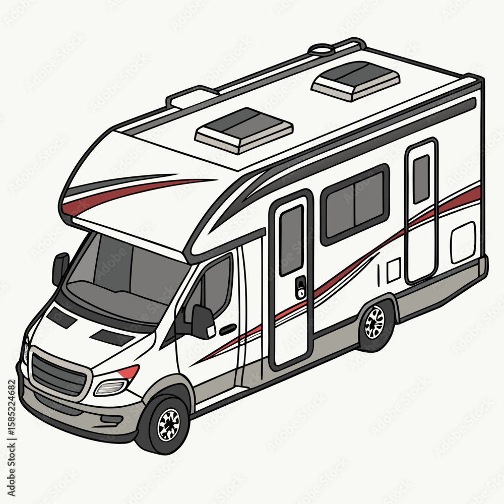 Naklejka premium White motorhome with red stripe accents camper travel