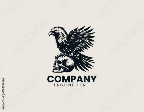 Powerful Eagle Perched Skull Dominance Freedom Strength Vector Logo Design