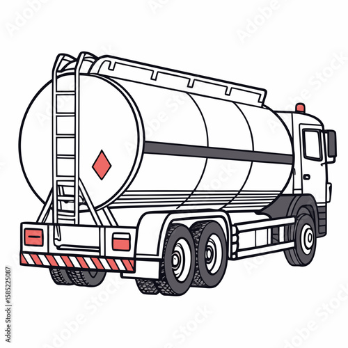 White tanker truck with red accents fuel truck transportation
